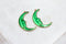 half moon, gold plated charm, moon charms, green enamel, mixed metal, 32mm x 20mm, hole 1.5mm, sold as 2 pieces.